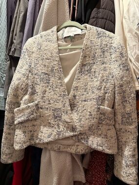 10 Crosby Derek Lam Ivory and Navy Tweed Cropped Blazer